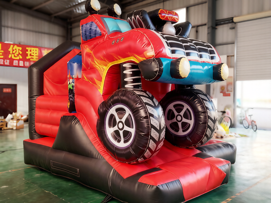 Commercial Monster Truck Bouncer with Detailed Tire & Flame Graphics | Durable Play Center - Jinshun Amusement Equipment