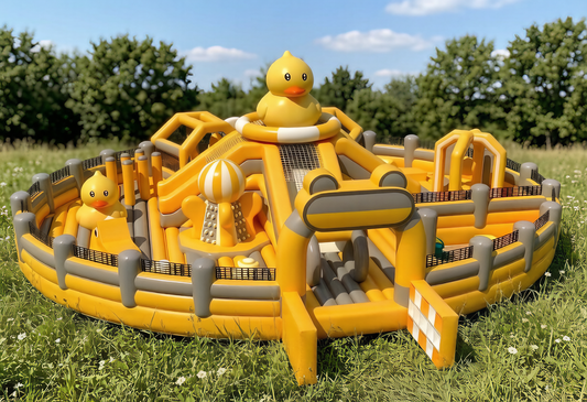 Commercial Yellow Duck Theme Inflatable Park - Giant Slide, Climbing & Ball Pit Combo - Jinshun Amusement Equipment