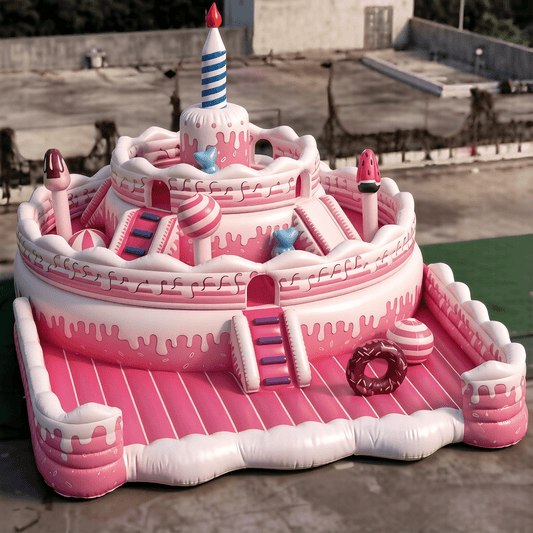 Custom Giant Inflatable Birthday Cake - Pink Princess Theme with Slide & Climb - Jinshun Amusement Equipment