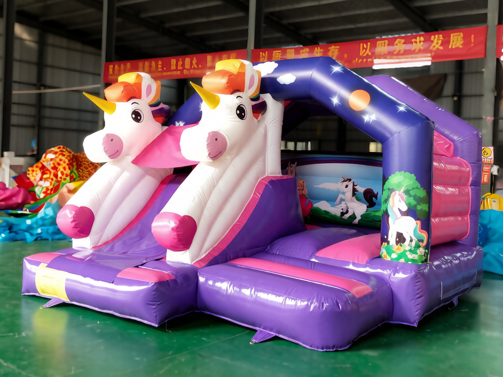 Magical Dual Unicorn Inflatable Bouncer Castle | Purple & Pink Themed Kids' Play Center - Jinshun Amusement Equipment