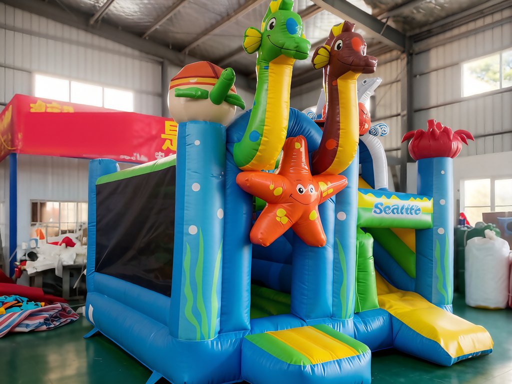 Ocean Adventure Inflatable Castle Bouncer | Sea Horse & Starfish Theme with "Seattle" Design - Jinshun Amusement Equipment