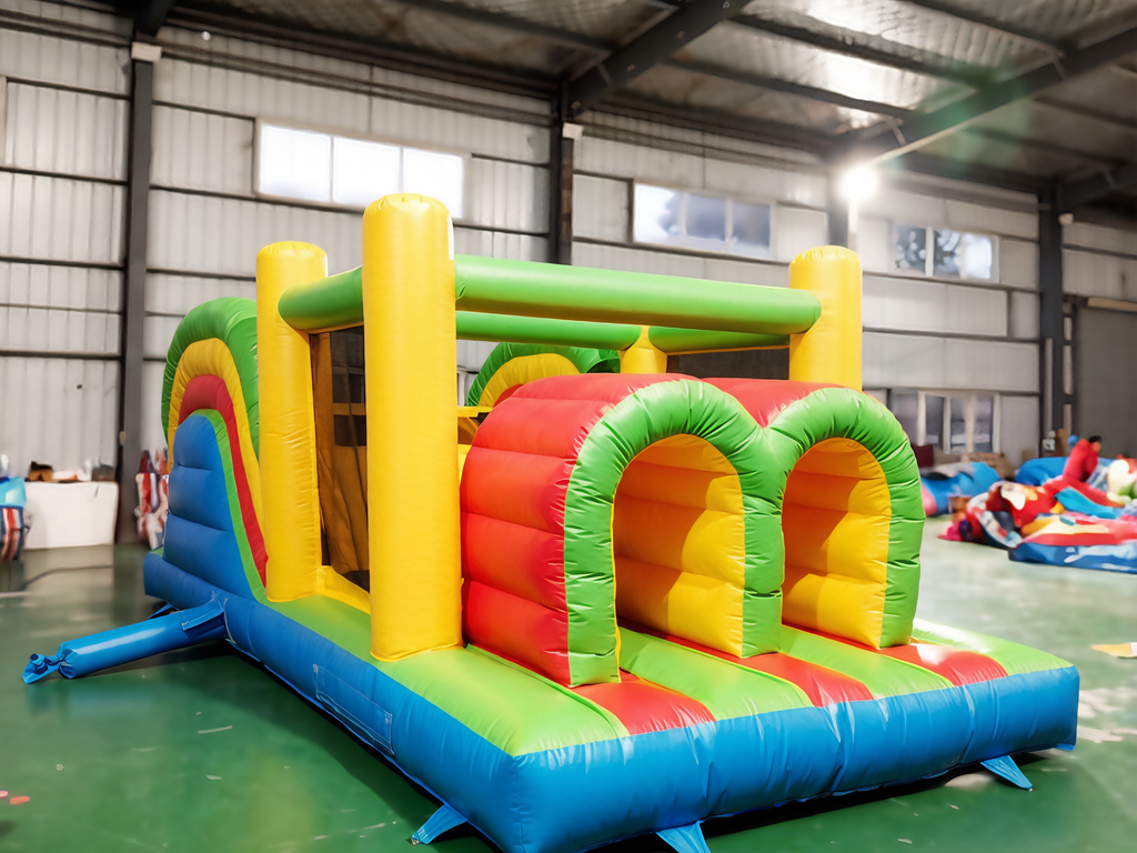 Vibrant Red, Yellow & Blue Bounce House with Tunnel | Indoor/Outdoor Party Fun - Jinshun Amusement Equipment