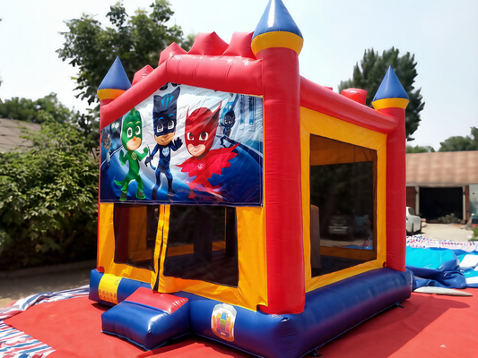 Vibrant Red, Yellow & Blue Bouncer with Transparent Windows | Durable Outdoor Fun - Jinshun Amusement Equipment