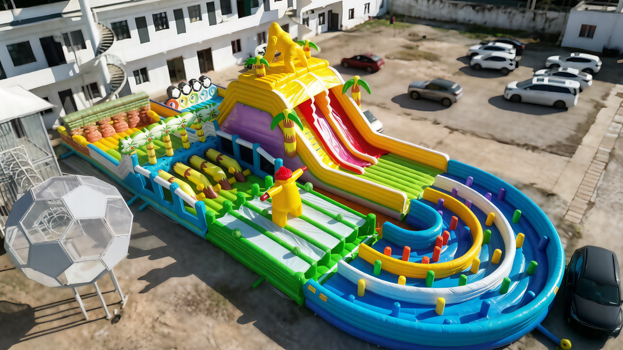 Large Custom Inflatable Theme Park - Complete Fun Zone with Slides & Racing Tracks