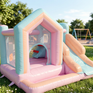 Pastel Pink & Blue Bounce House with Slide | Classic White Inflatable Bounce Castle | Commercial-Grade Kids' Play Center (Choose Your Style)