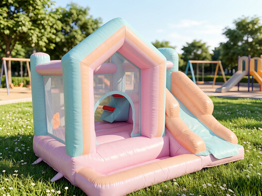 Pastel Pink & Blue Bounce House with Slide | Class