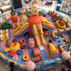 Vibrant Cartoon Bunny Inflatable Playground - Complete Indoor Fun Zone for Shopping Malls
