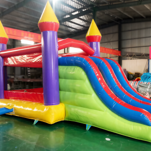Vibrant Triple-Tower Inflatable Castle with Double Slide | Factory-Direct Wholesale